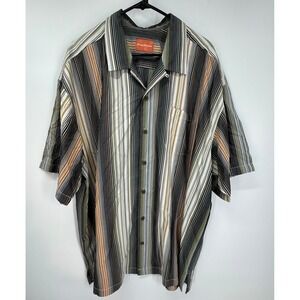 Tommy Bahama Mens XXL Silk Button Up Short Sleeve Black Multicolor Striped Shirt